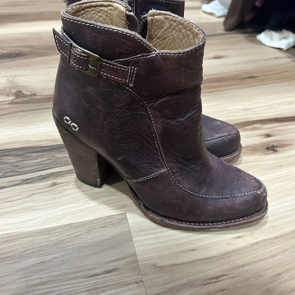 Bed Stu Dark Brown Leather Ankle Booties with Buckle